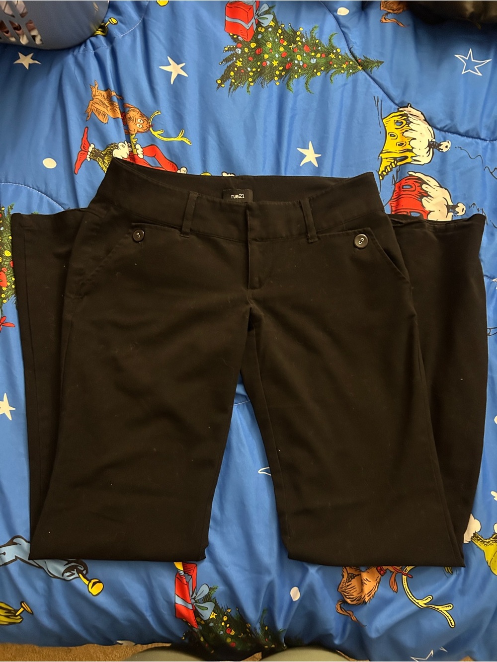 Vintage Y2K Rue21 Women's Black Wide-leg Pants with Button Accents